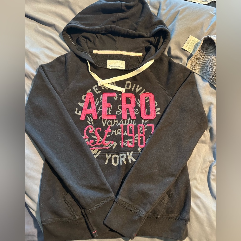 Aeropostale, black and pink hoodie size medium